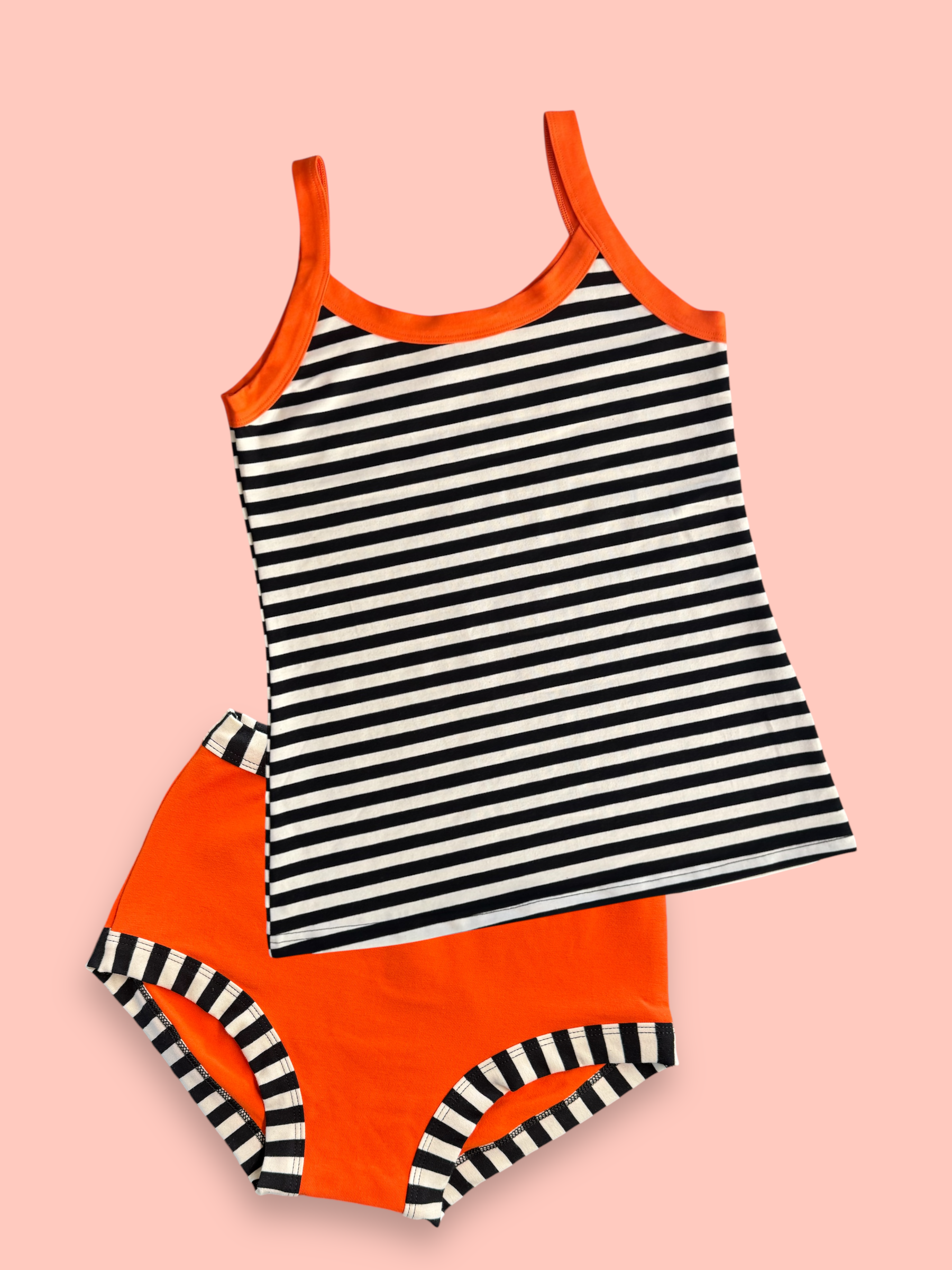 Aniseed cami laid out with inversed patterned aniseed undies