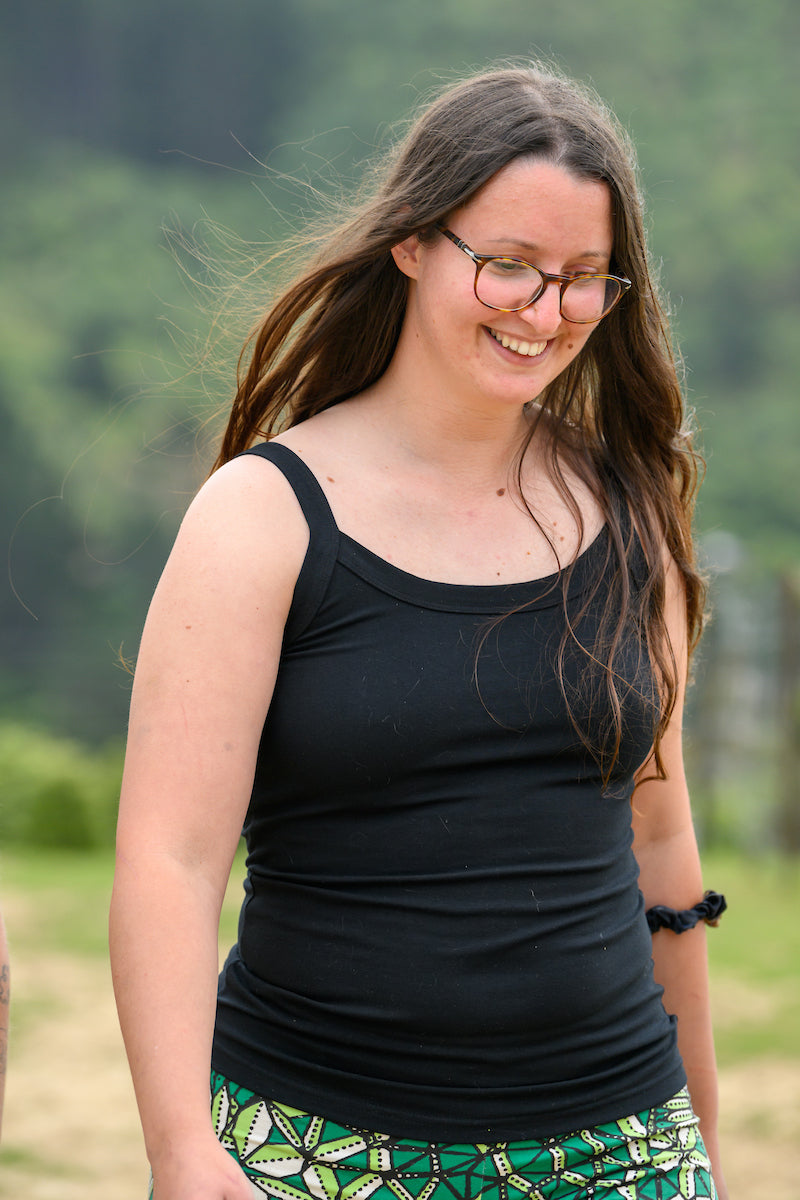 Model wearing black cami front