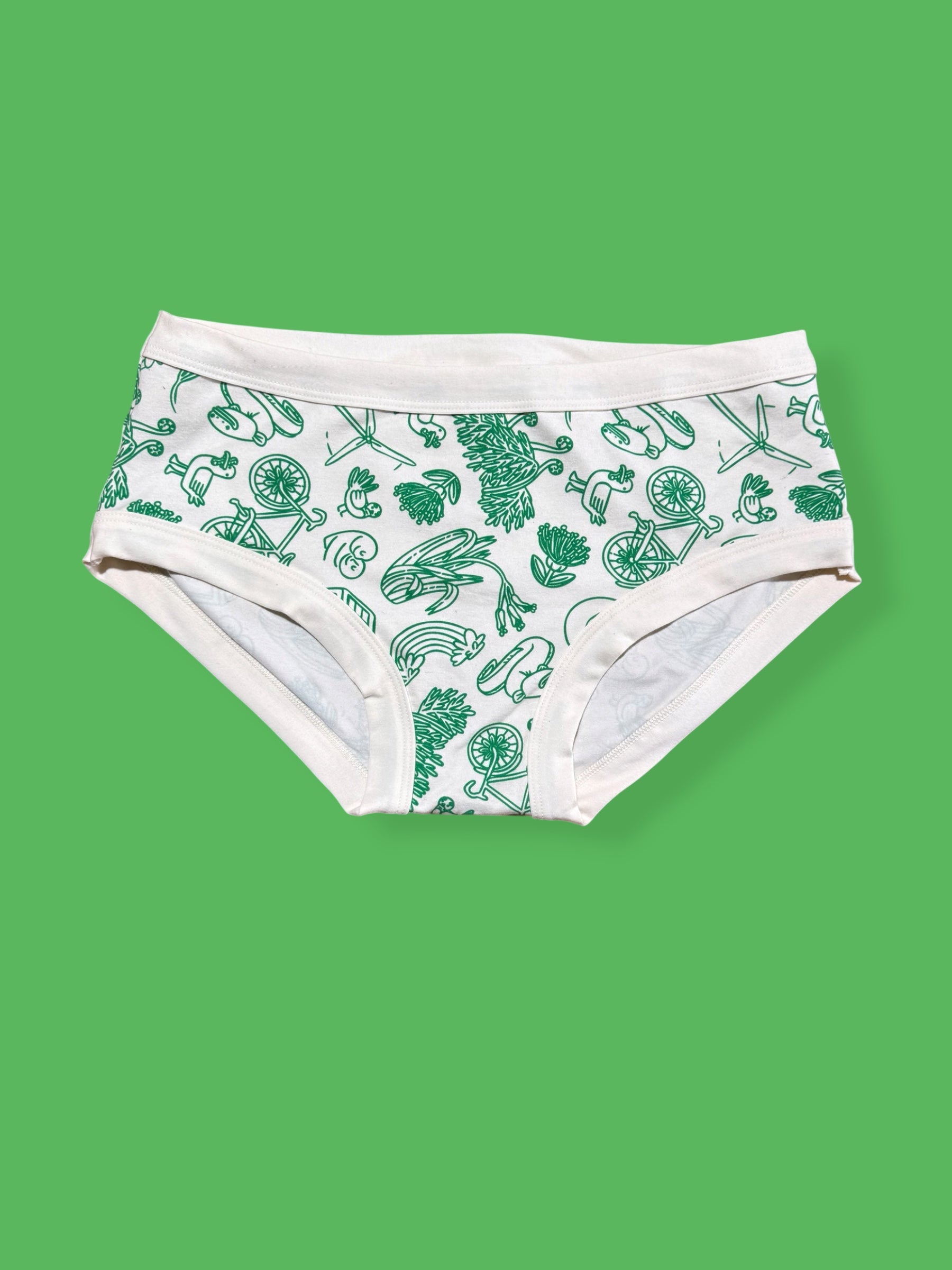 Vanilla underpants with green print on green background