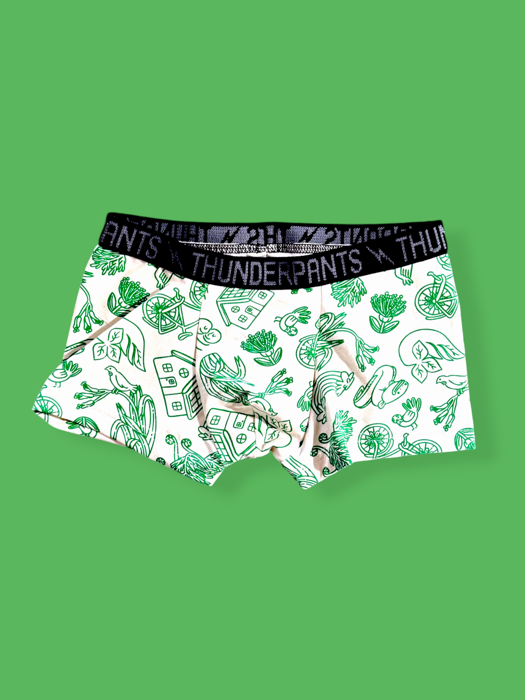 Vanilla underpants with Green print with green background