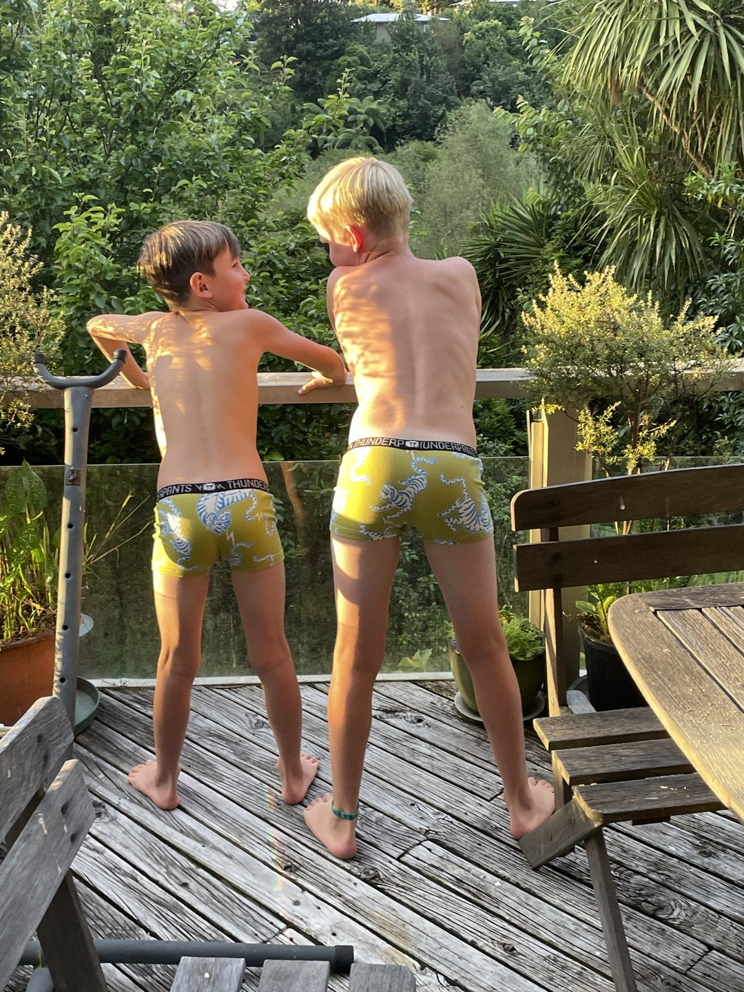 Kids in Easy Tiger Boxers in bush setting