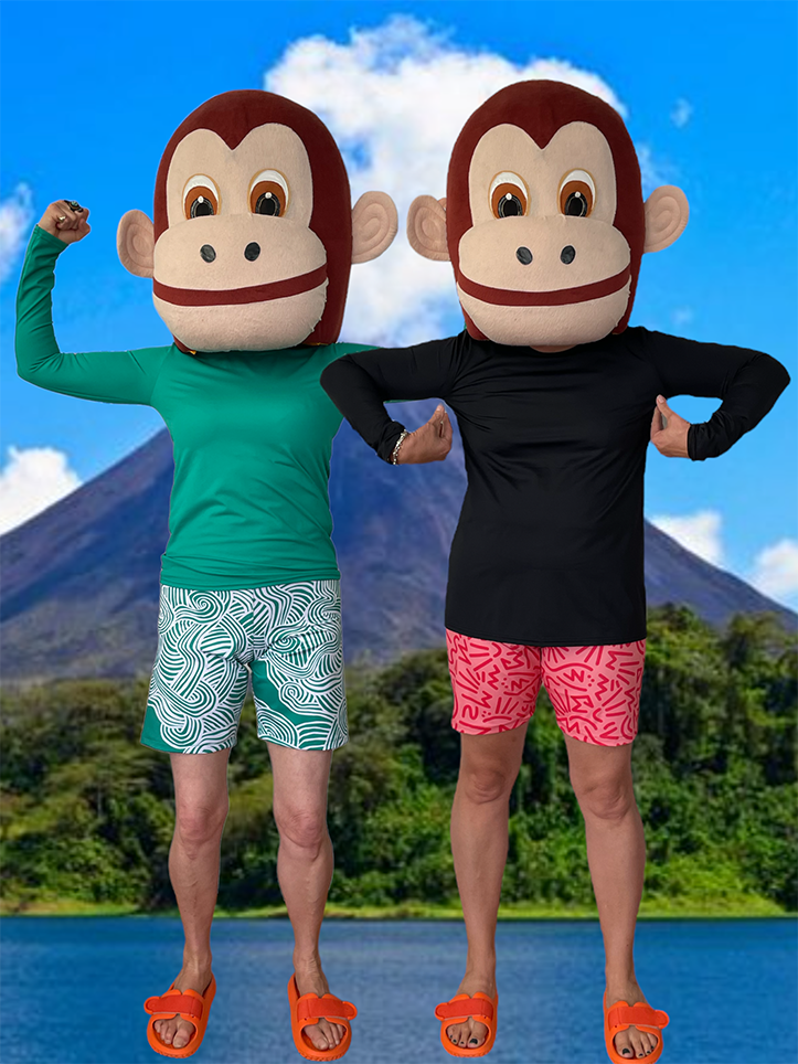 Long Swim Shorts on people wearing monkey heads