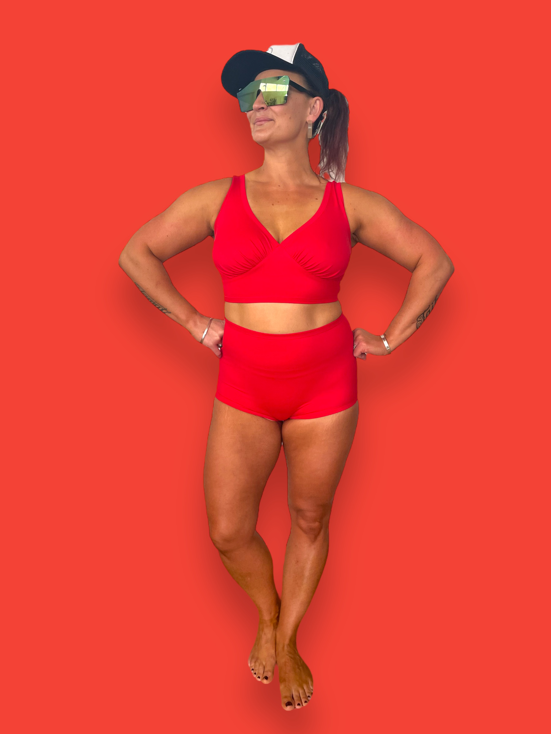 High Waist Swim Pant Tomato on person