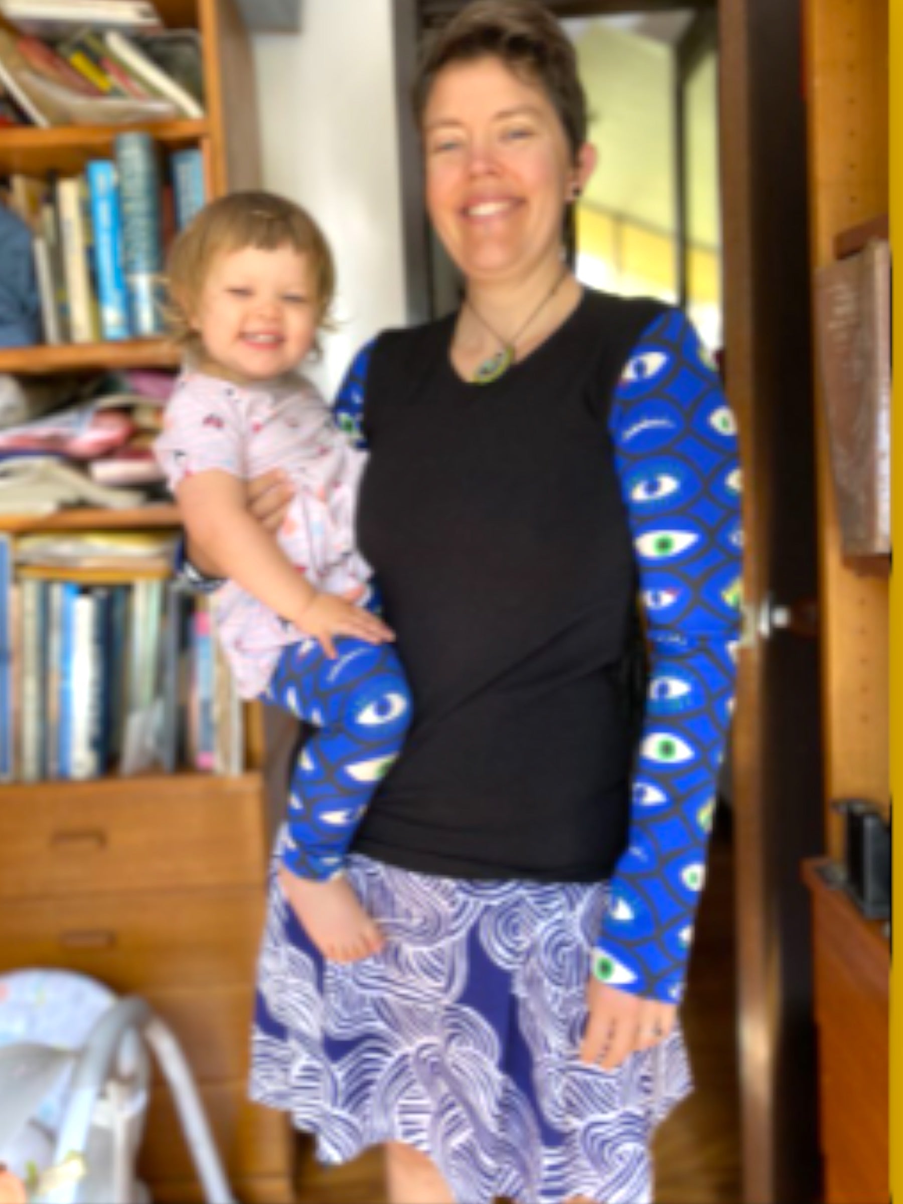 Shaped LS Tee on person with baby