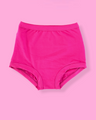 Pink high-waisted underwear on a pink background