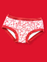 Christmas themed underpants on a red background