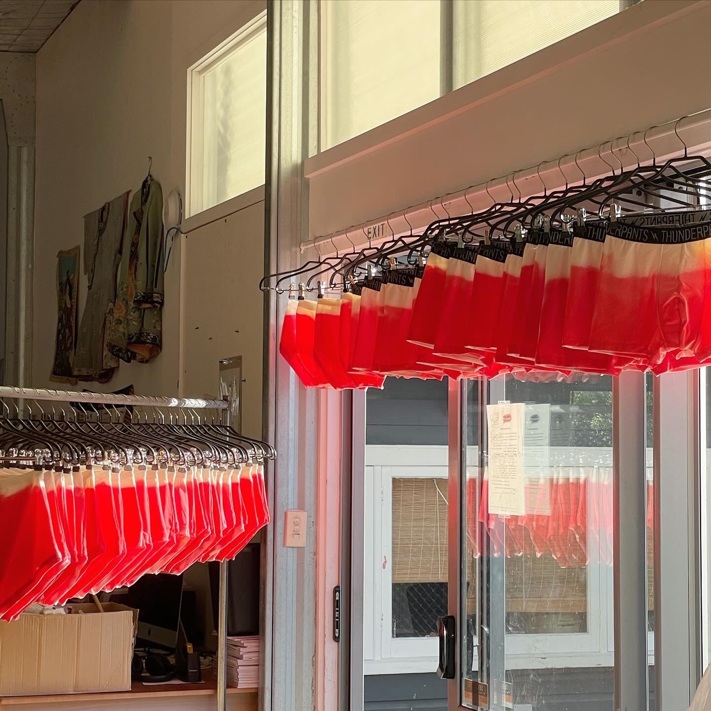 Half finished Watermelon pants hanging in the sunshine